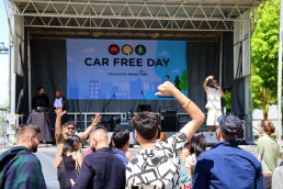 The performance stage at a Car Free Day event