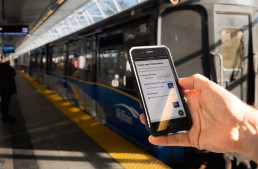 Transit alerts in front of a SkyTrain