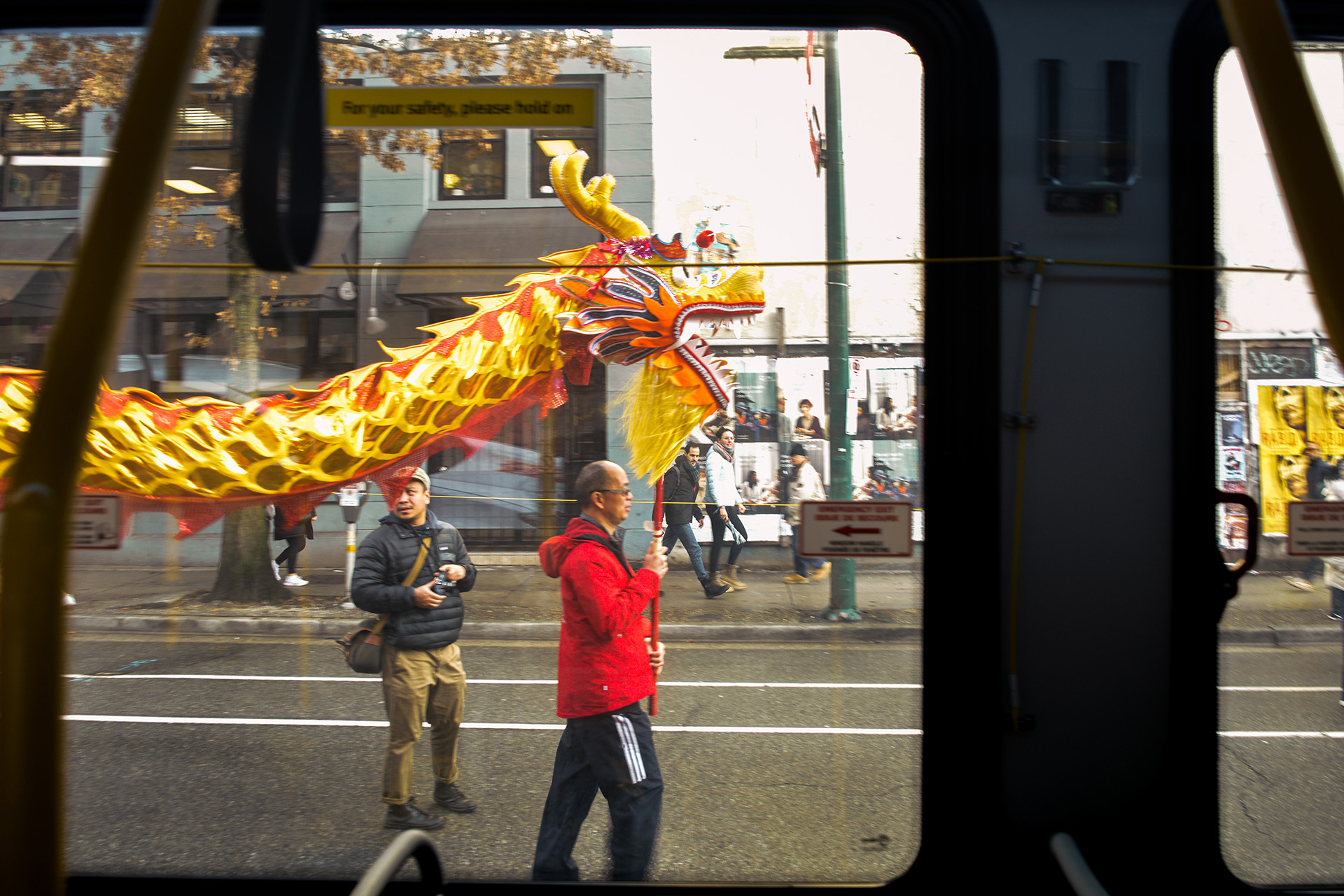 Dragon head on a stick at a Lunar New Year parade