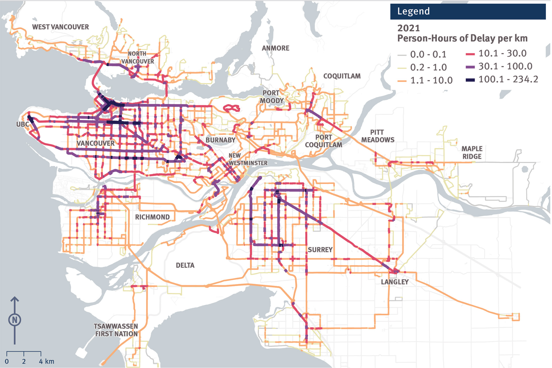 Fall 2021 bus person-hours of delay per km