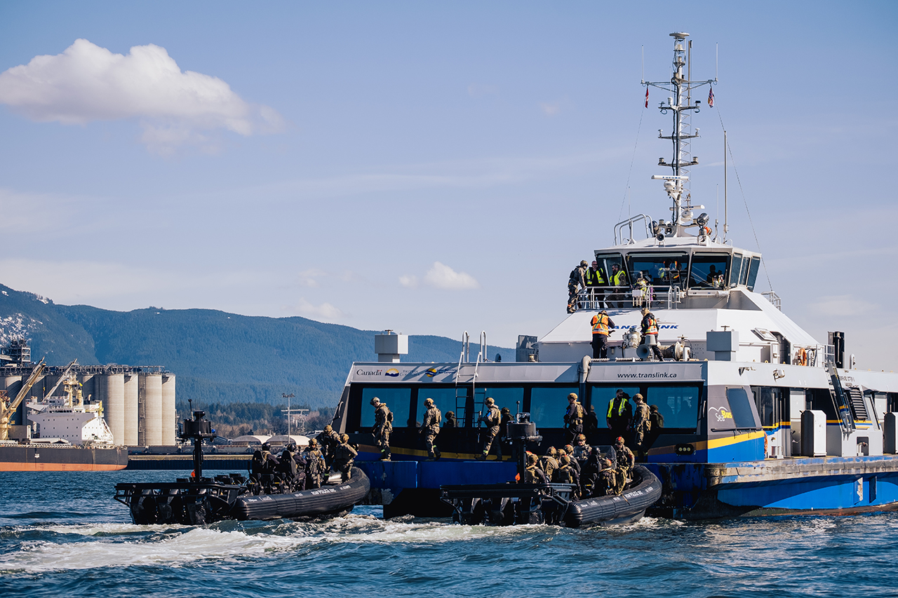 Lower Mainland Integrated Emergency Response Team disembarks the SeaBus.