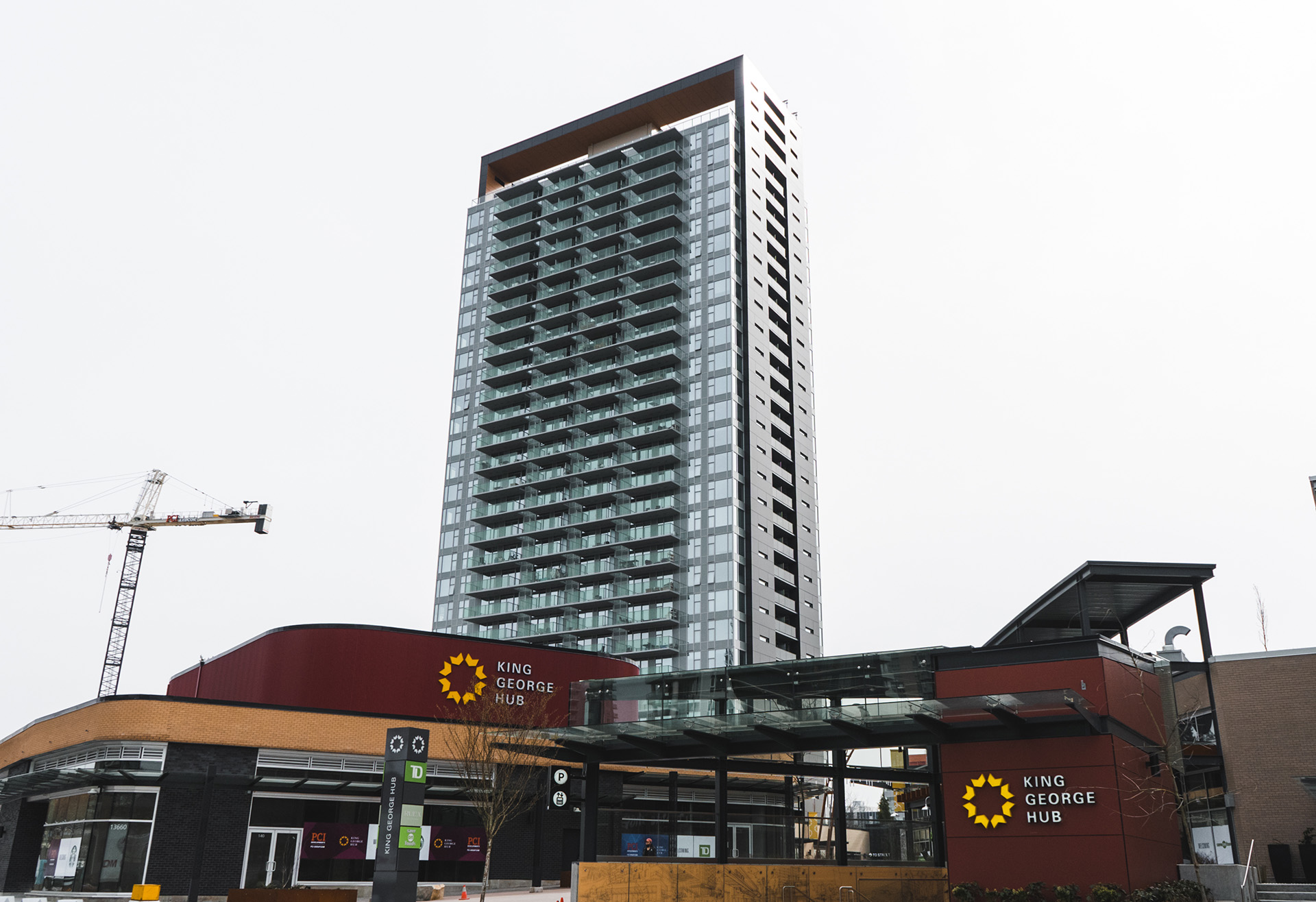 A tower at the King George Hub transit-oriented development in Surrey