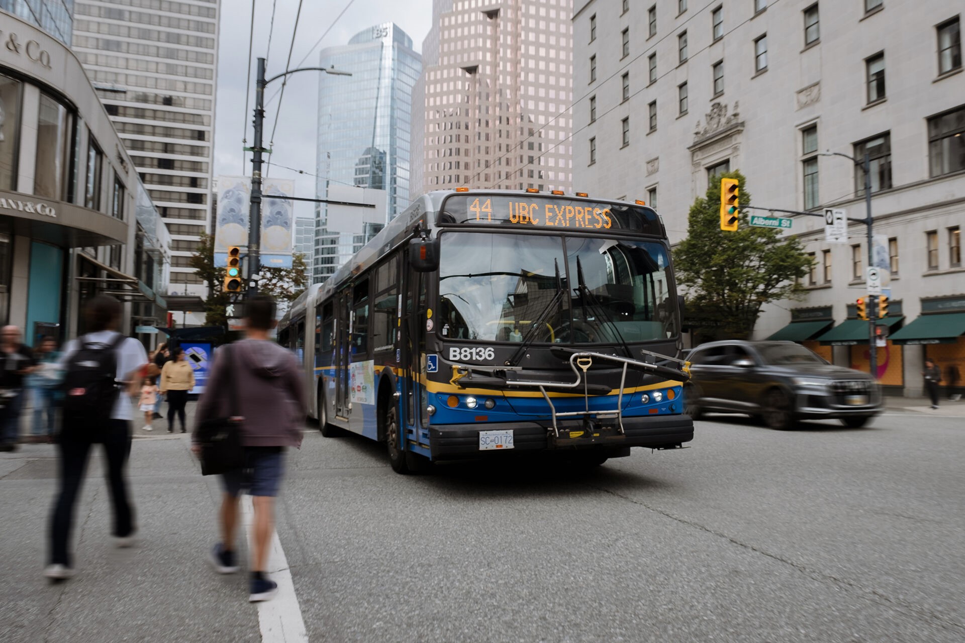 Route 44 UBC extension bus in Downtown Vancouver