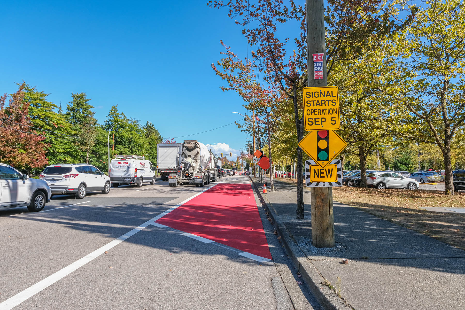 A bus priority lane by Kwantlen Polytechnic University (KPU) in Surrey