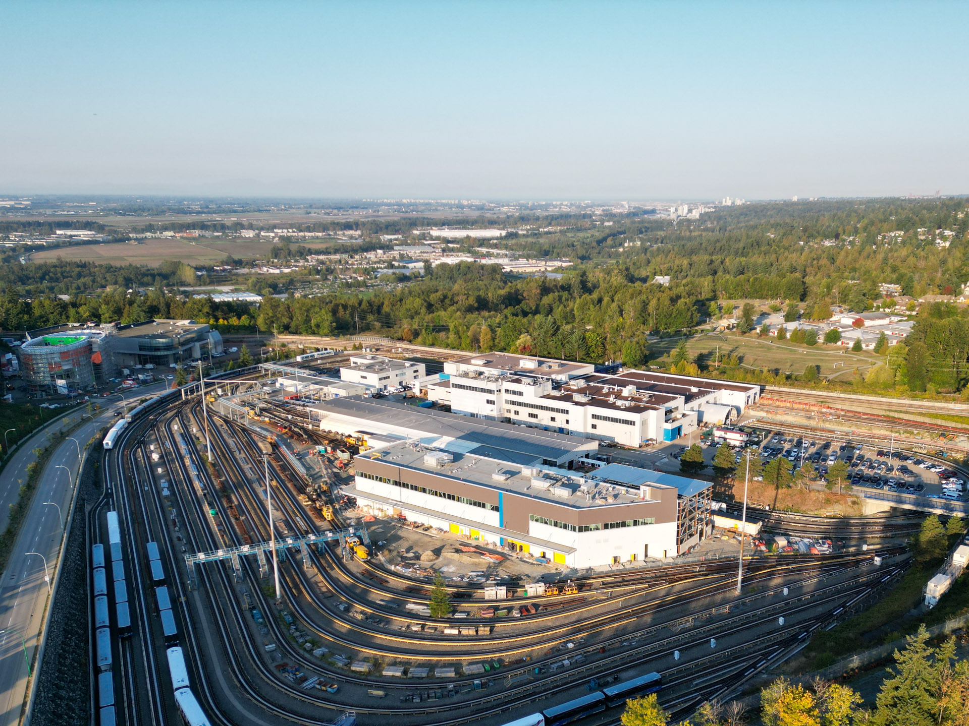 An aerial of SkyTrain's Operations and Maintenance Centre near Edmonds Station