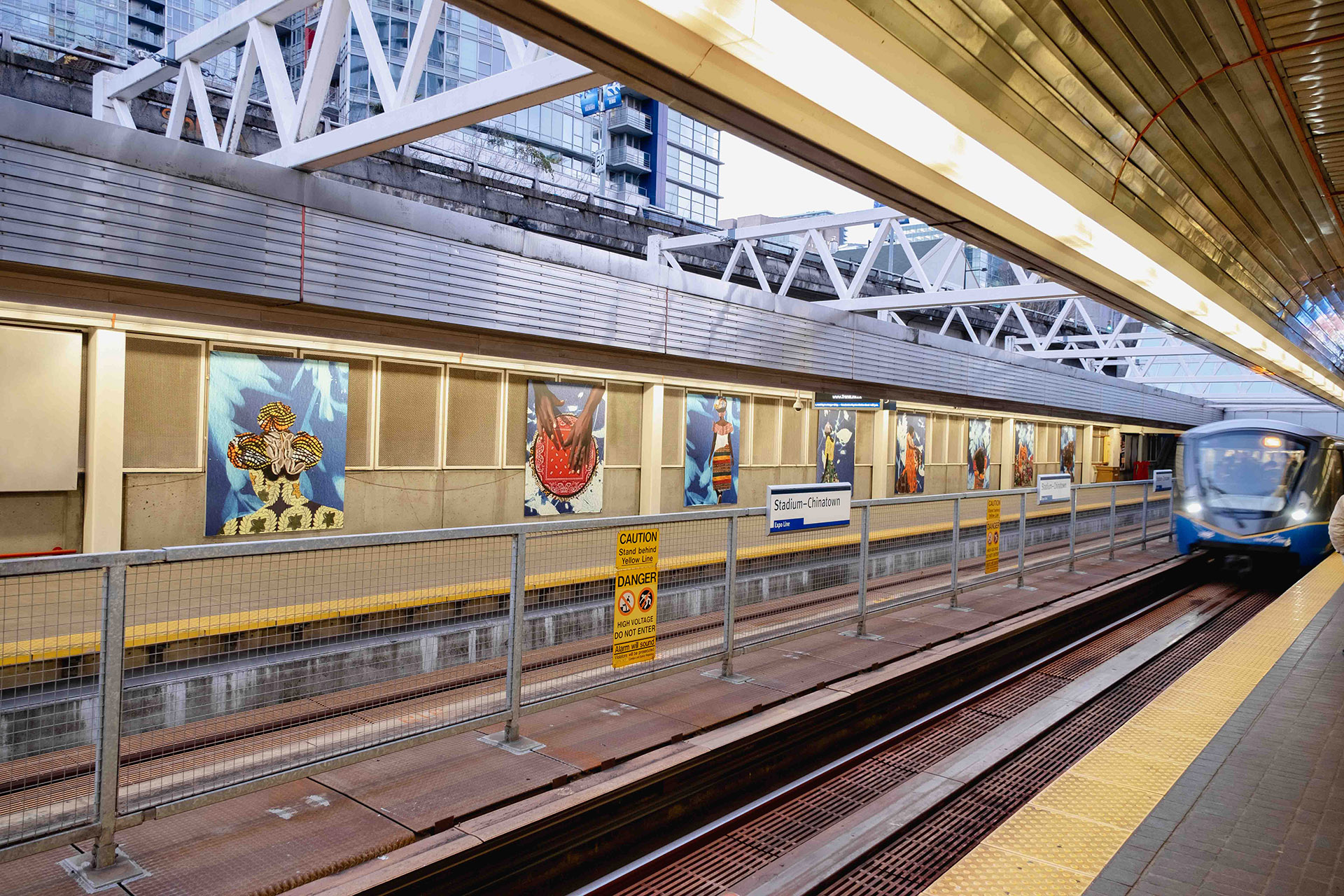 'Woven Consciousness' by Natoya Ellis is a series of eight artworks displayed at Stadium–Chinatown Station