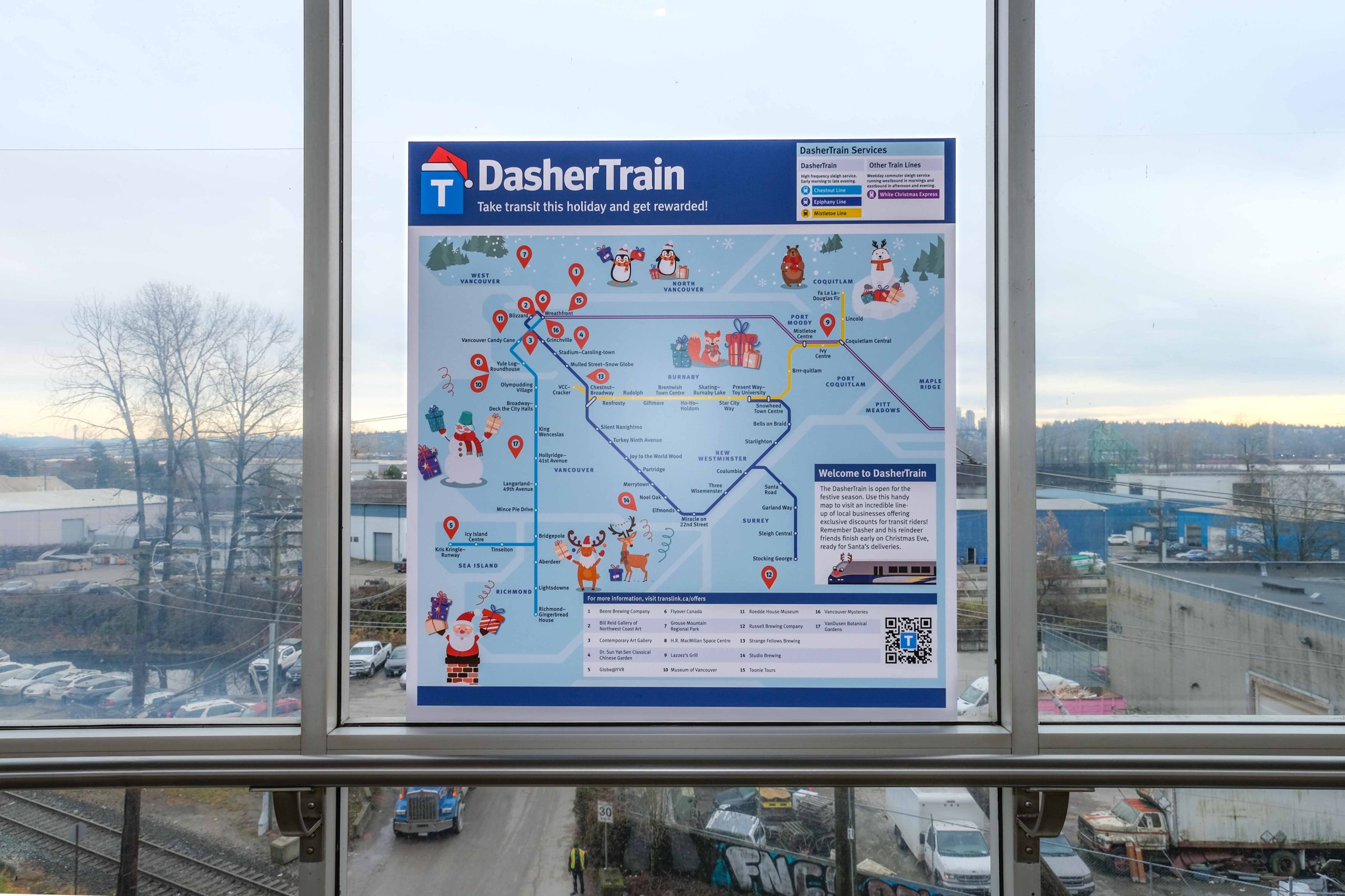 DasherTrain SkyTrain Map mounted on the wall at a SkyTrain station