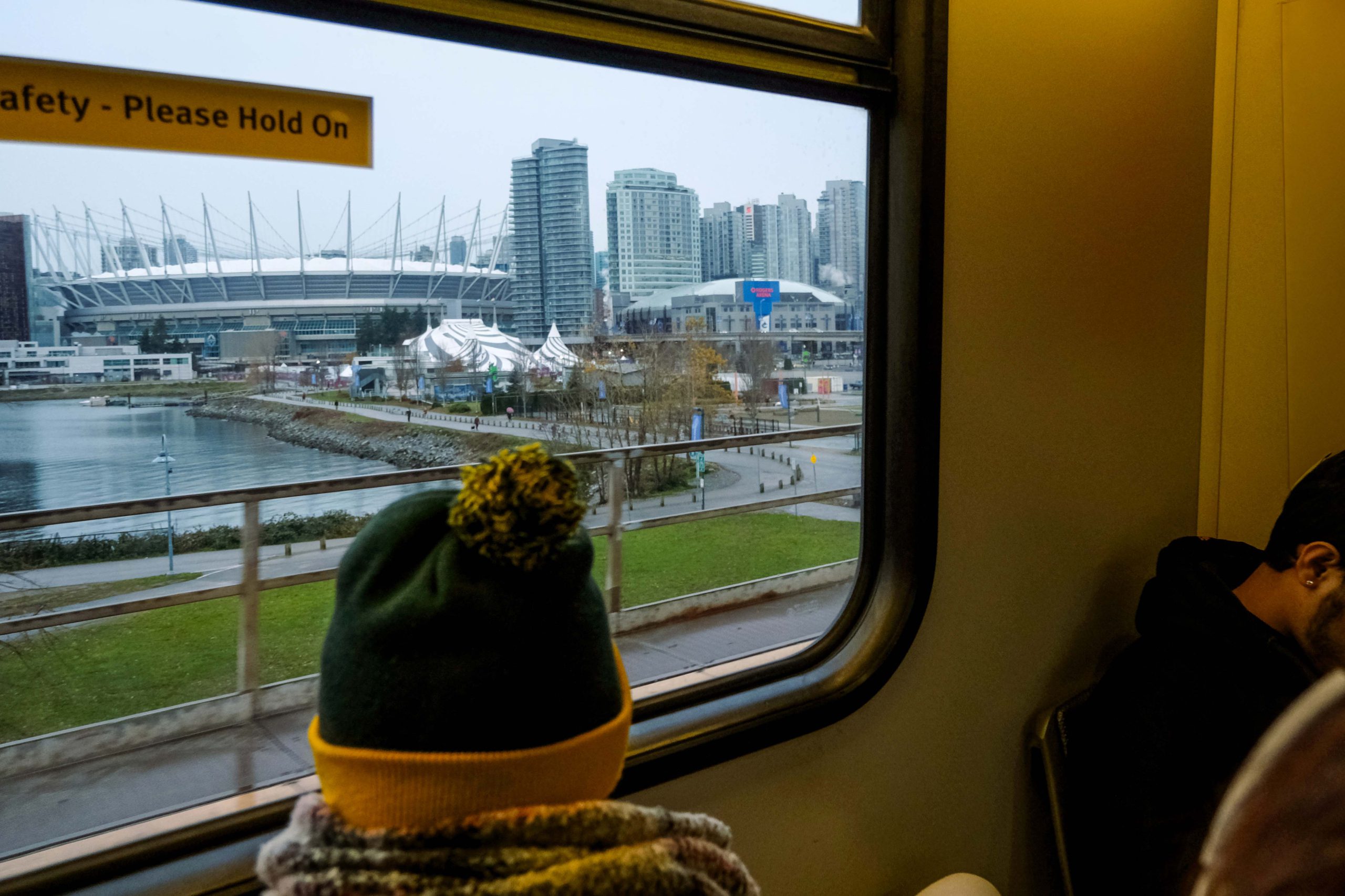 View from the SkyTrain window of the Cirque du Soleil's Big Top