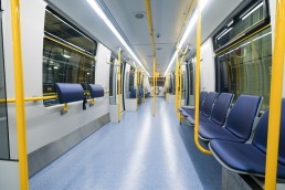 The flex area and perimeter seating in the Mark V SkyTrain