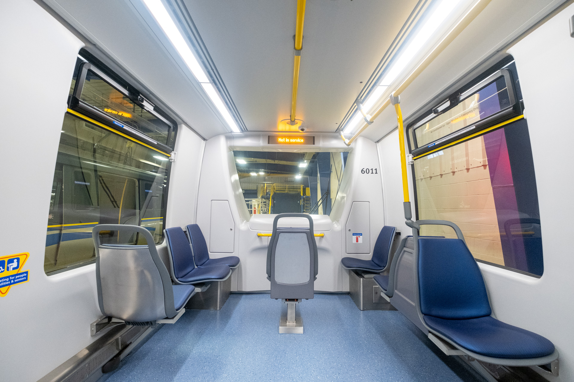 The seating located at the front of the Mark V SkyTrain