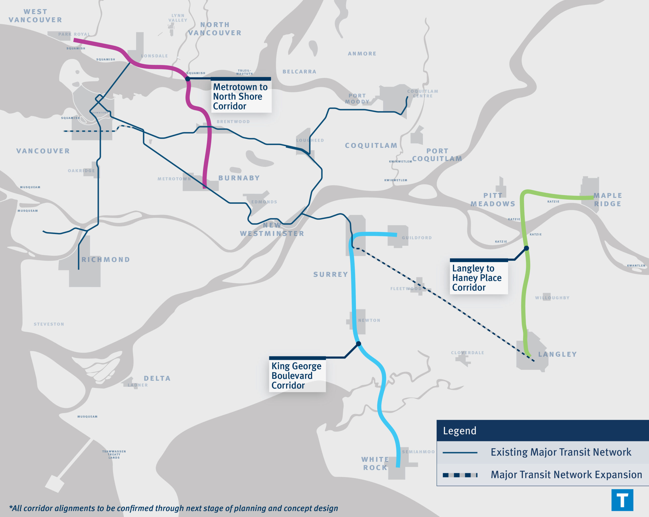 A map of the prioritized BRT corridors