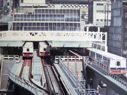 A vintage photo of Stadium-Chinatown Station, showing the third platform in use