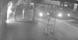 CCTV footage of Bus Operator putting out fire near sidewalk