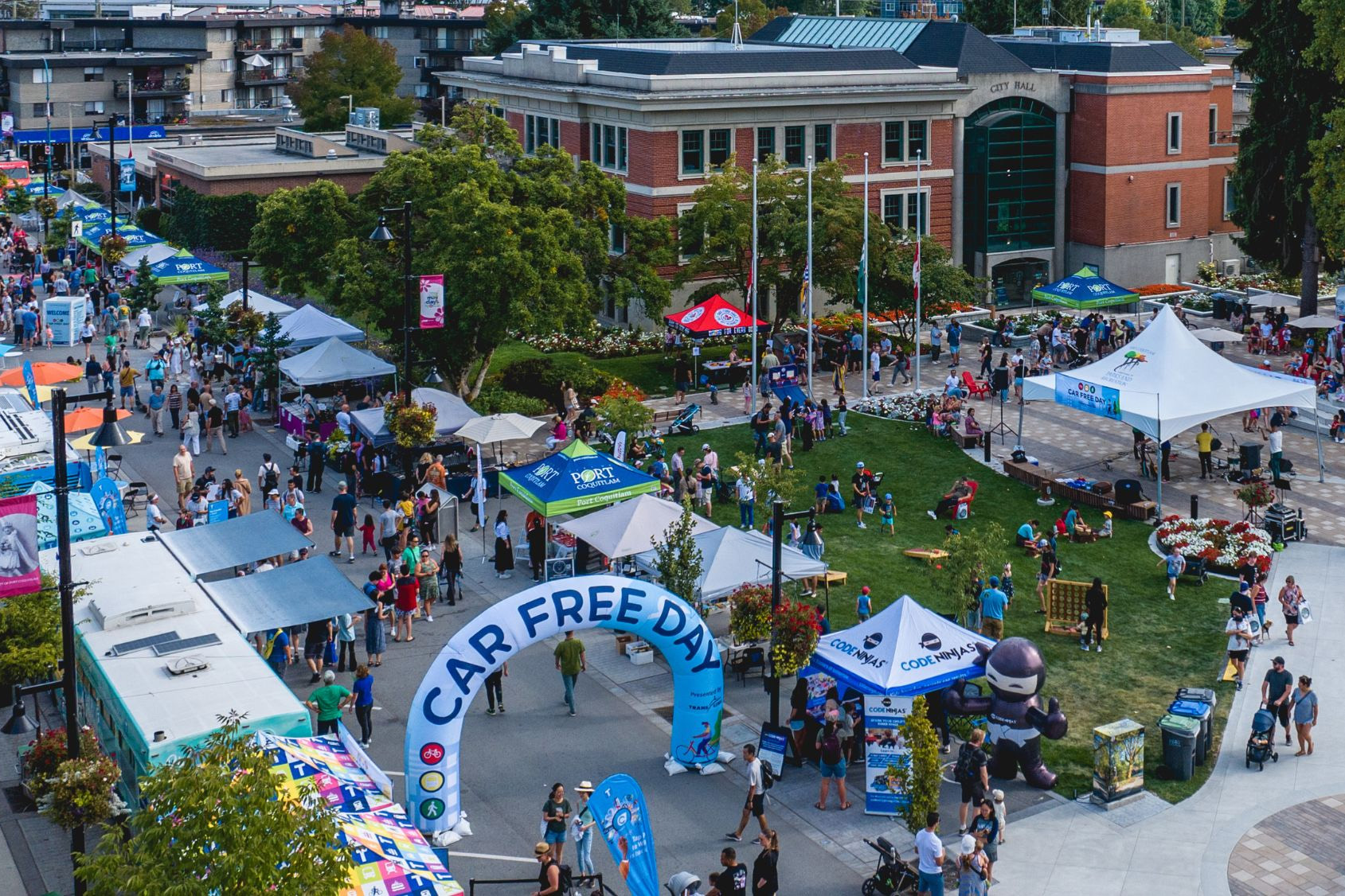 An aerial of Car Free Day in Port Coquitlam during 2013