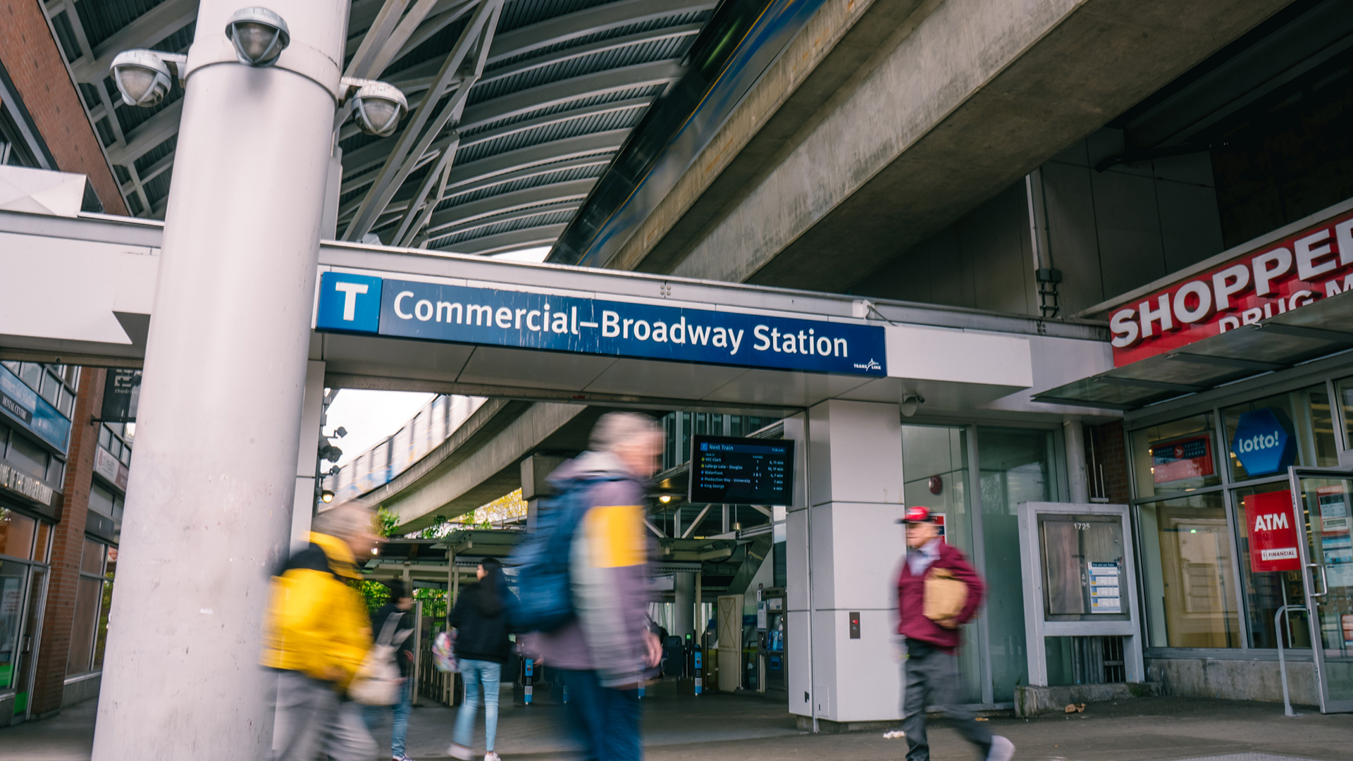 Commercial–Broadway Station entrance beside Shoppers.