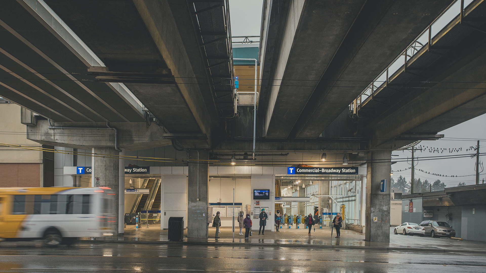 Commercial–Broadway Station entrance beside Safeway.