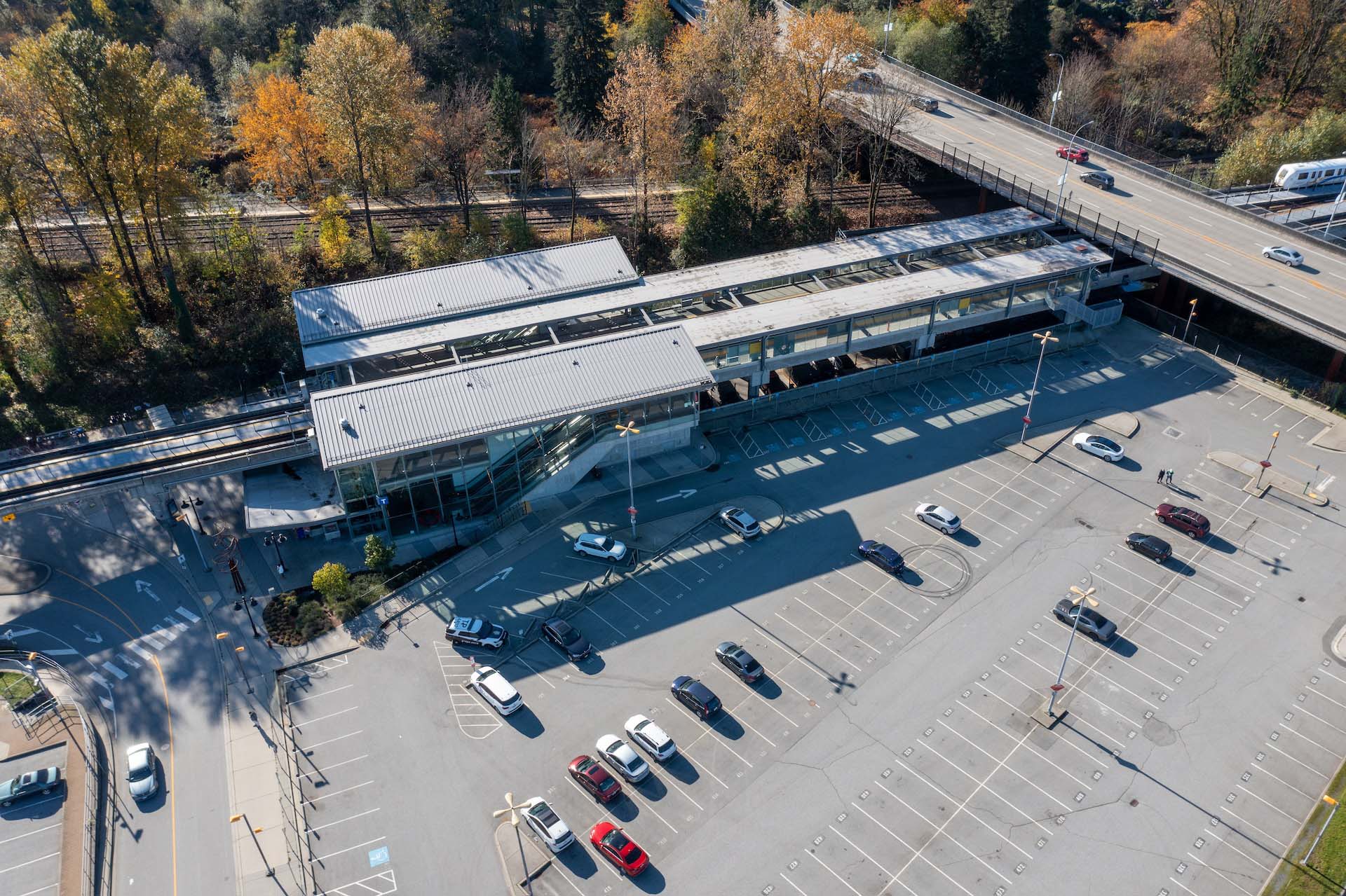 Aerial of the Park and Ride lot at Coquitlam Central Station