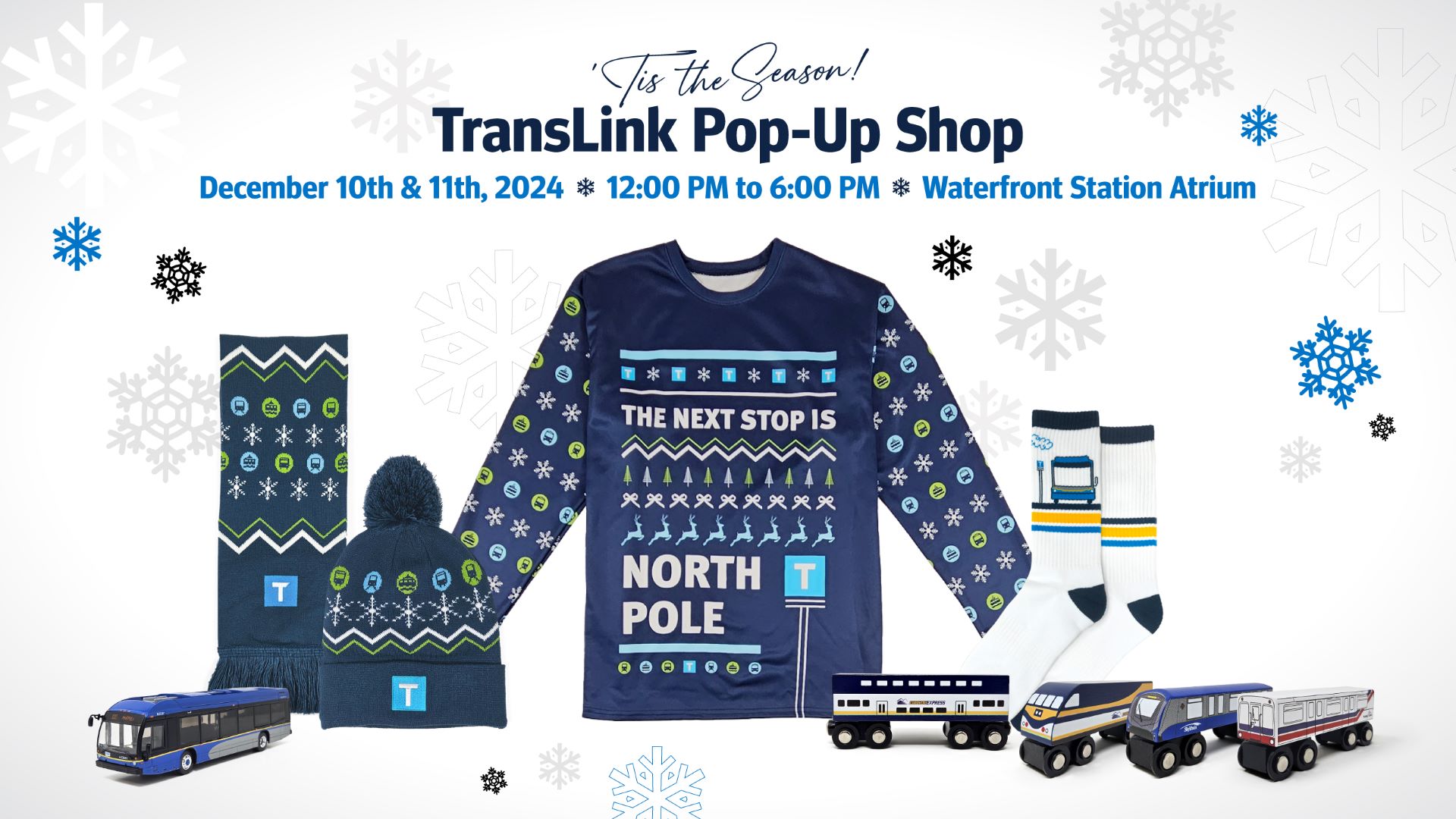 Graphic showing holiday themed merchandise from TransLink Store