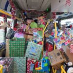 TransLink's Reindeer Bus is shown stacked to the top with toy donations for the Toys for Tots program