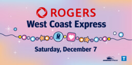 A graphic reads Midnight Rogers West Coast Express Train Saturday, December 7 with a friendship bracelet