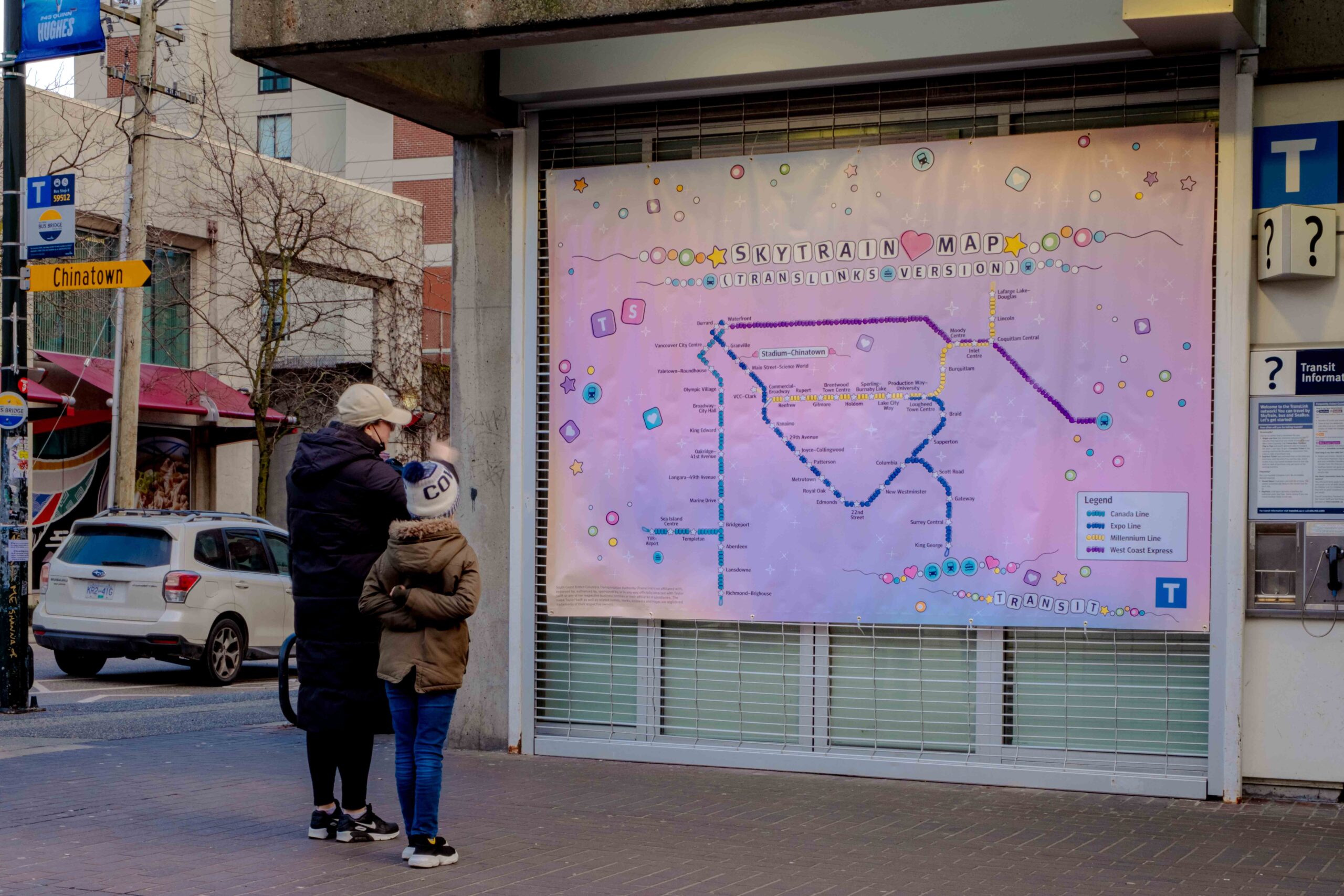 TransLink's SkyTrain map installed outside Stadium–Chinatown Station receives friendship-bracelet makeover