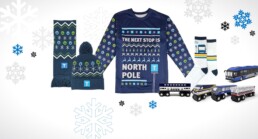 Graphic showing a variety of holiday themed items from the TransLink Store