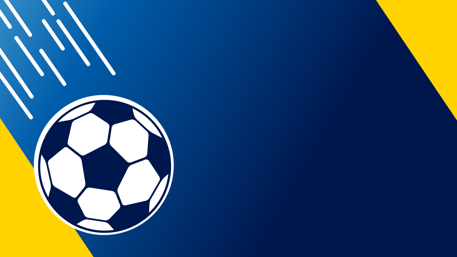 Soccer ball with hexagonal and pentagonal patterns on a blue and yellow background with diagonal lines