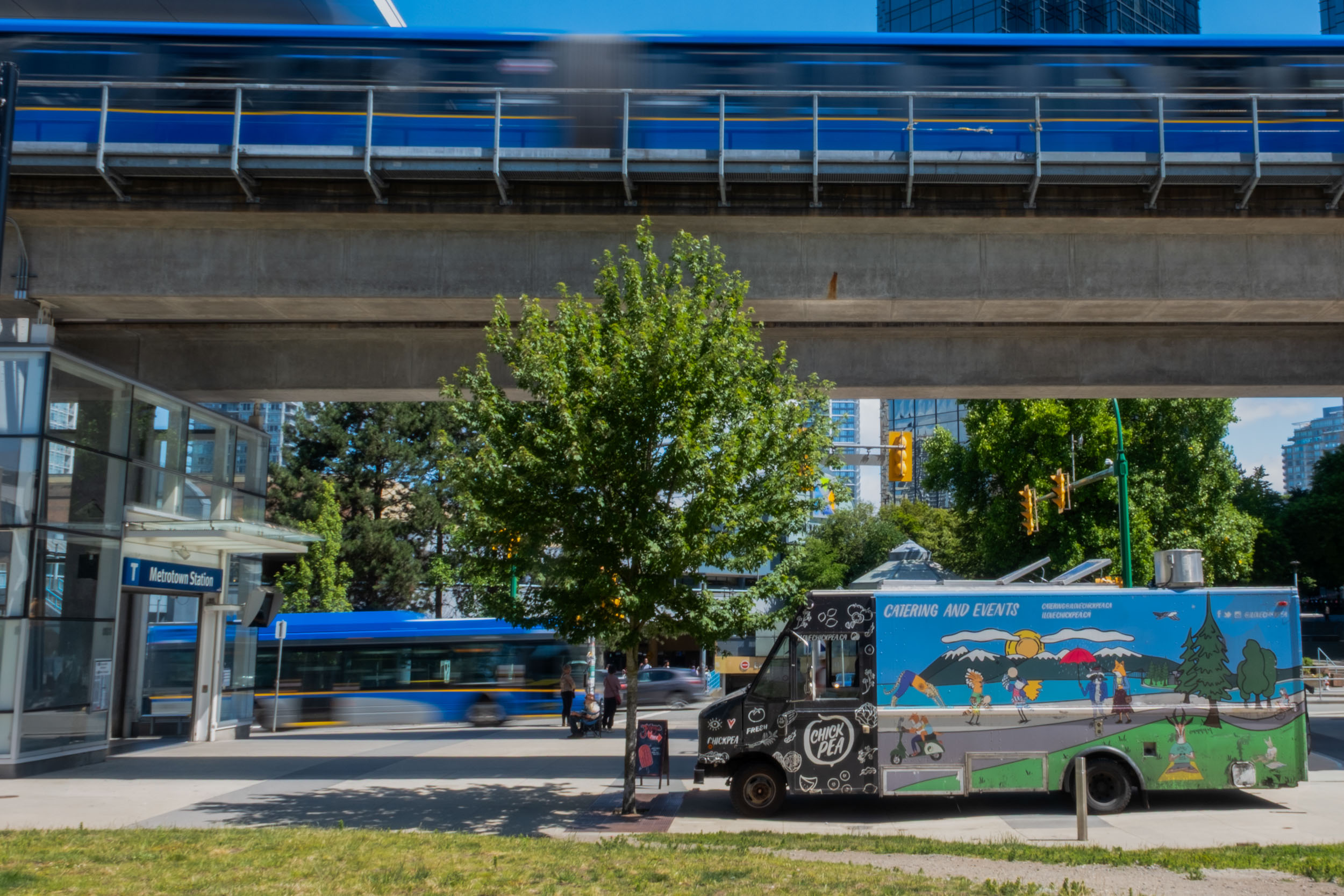 Chickpea food truck sits parked outside Metrotown Station