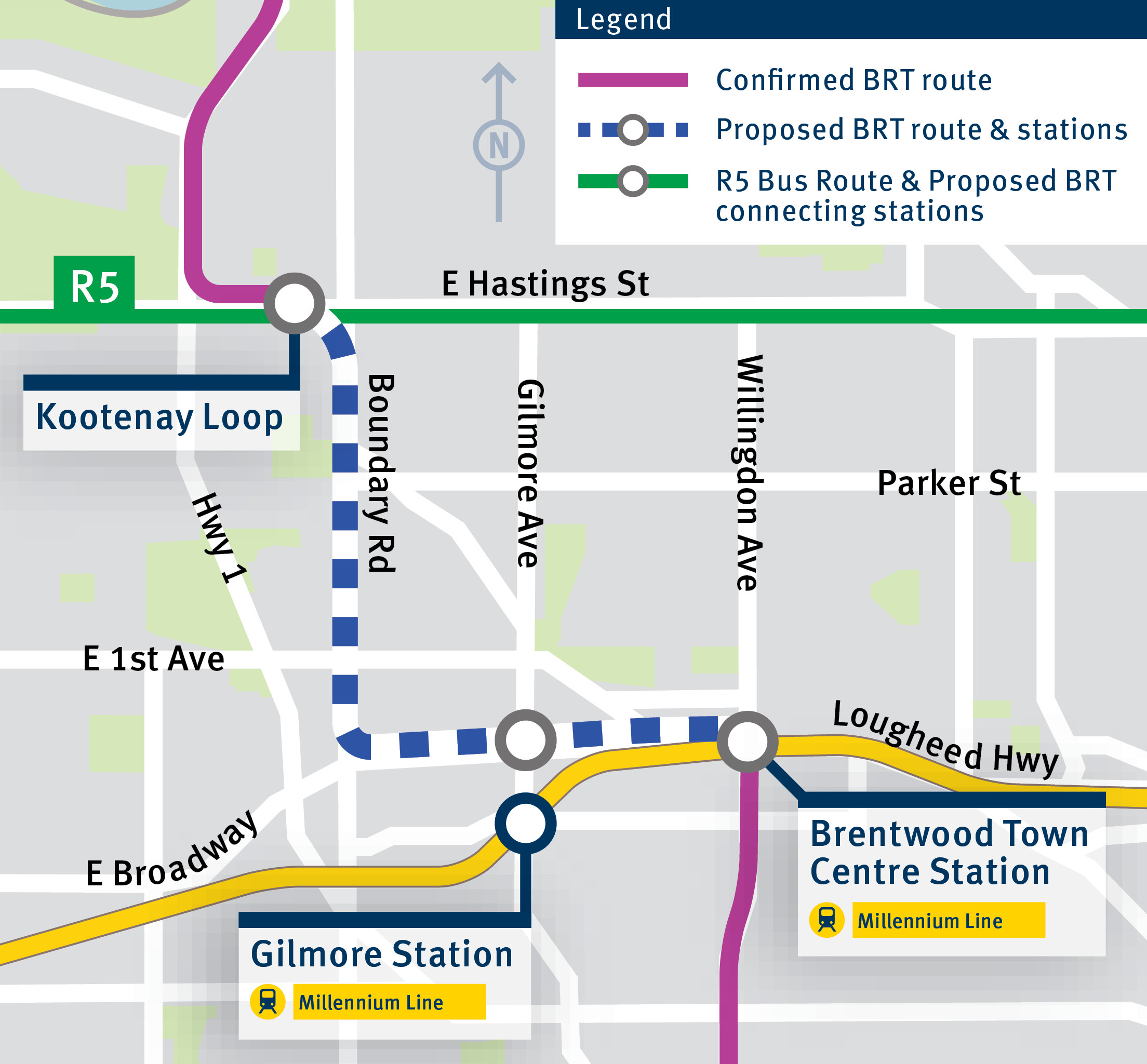 A map showing the option connecting via Lougheed Highway and Boundary Road.
