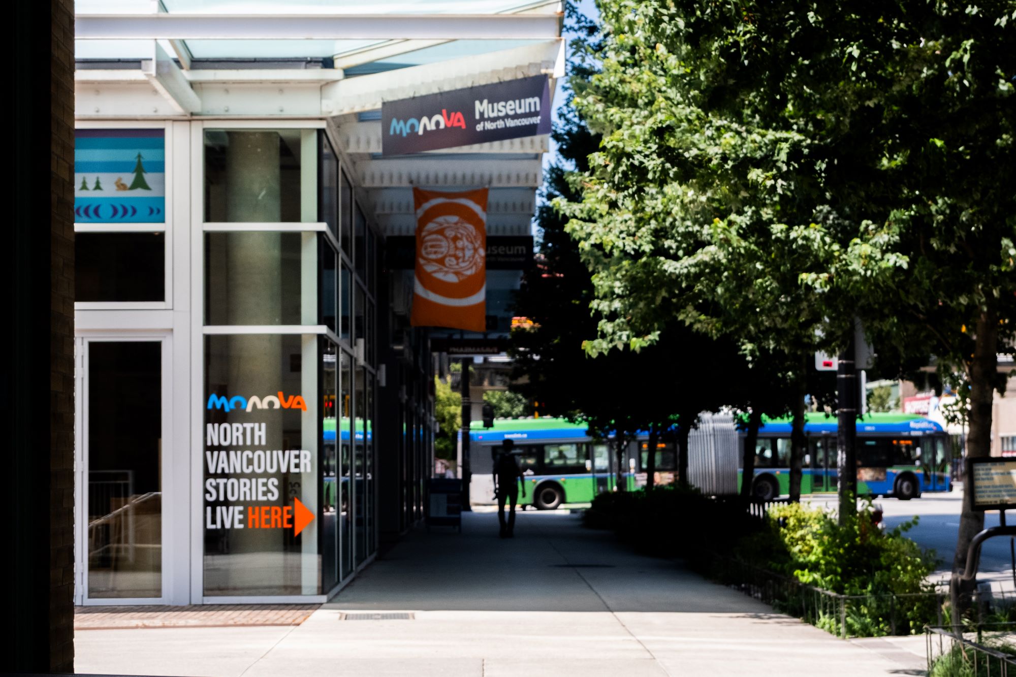 Exterior photo of MONOVA with a RapidBus in the distance