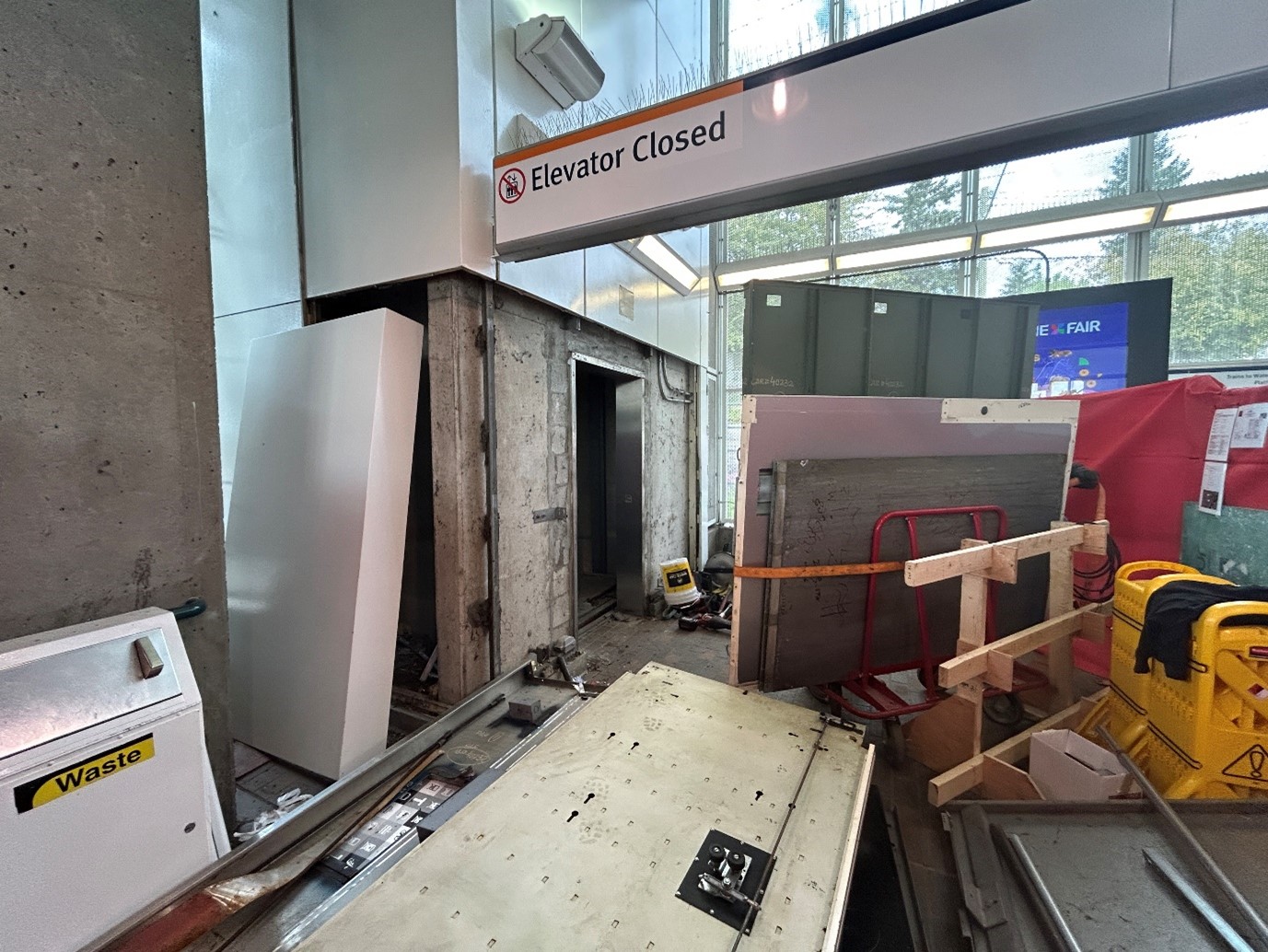 The 22nd Street Station with its various components removed from the elevator and laid out for removal from the station.