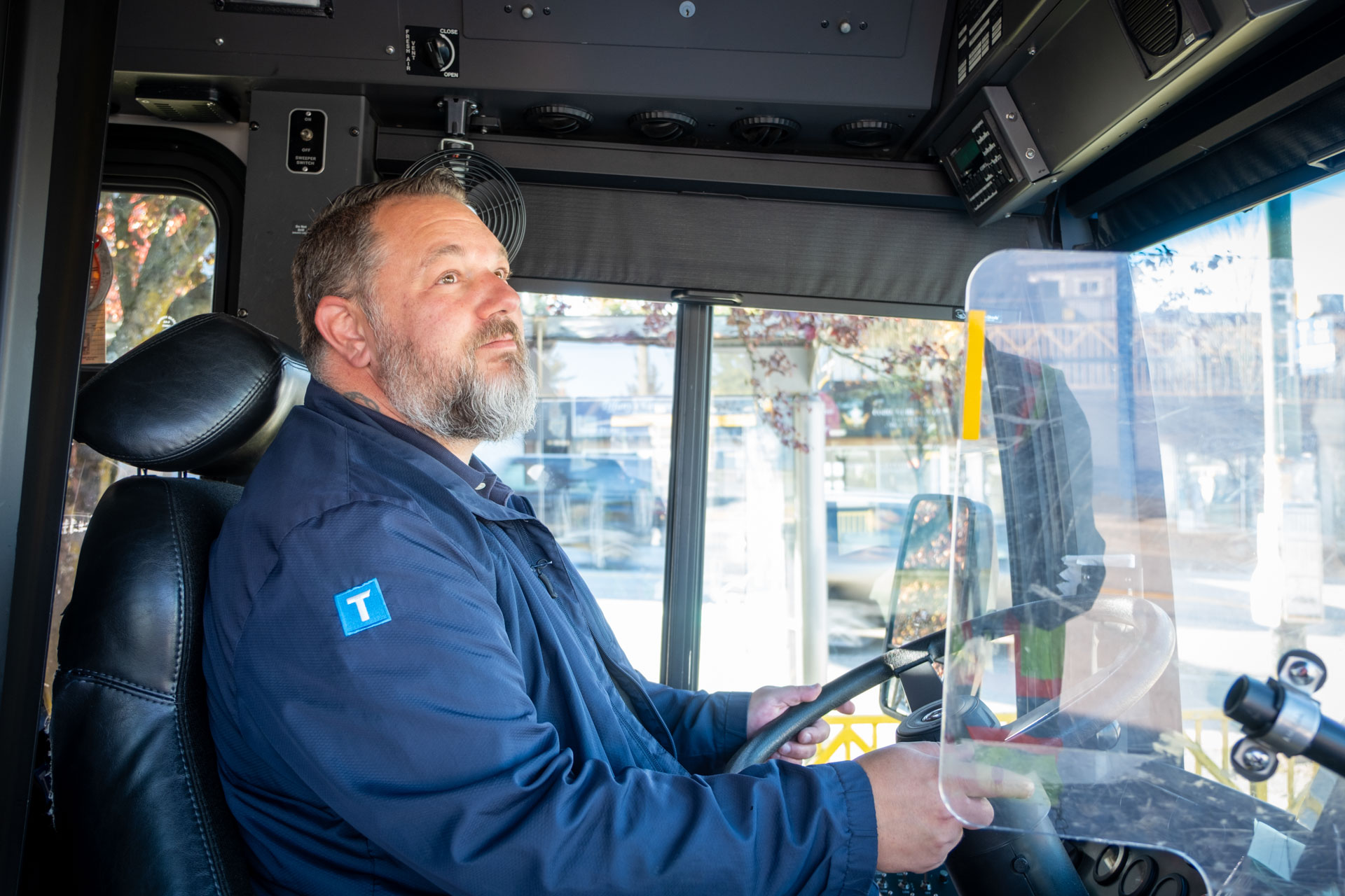 Bus operator Kelly Podlubny driving a bus