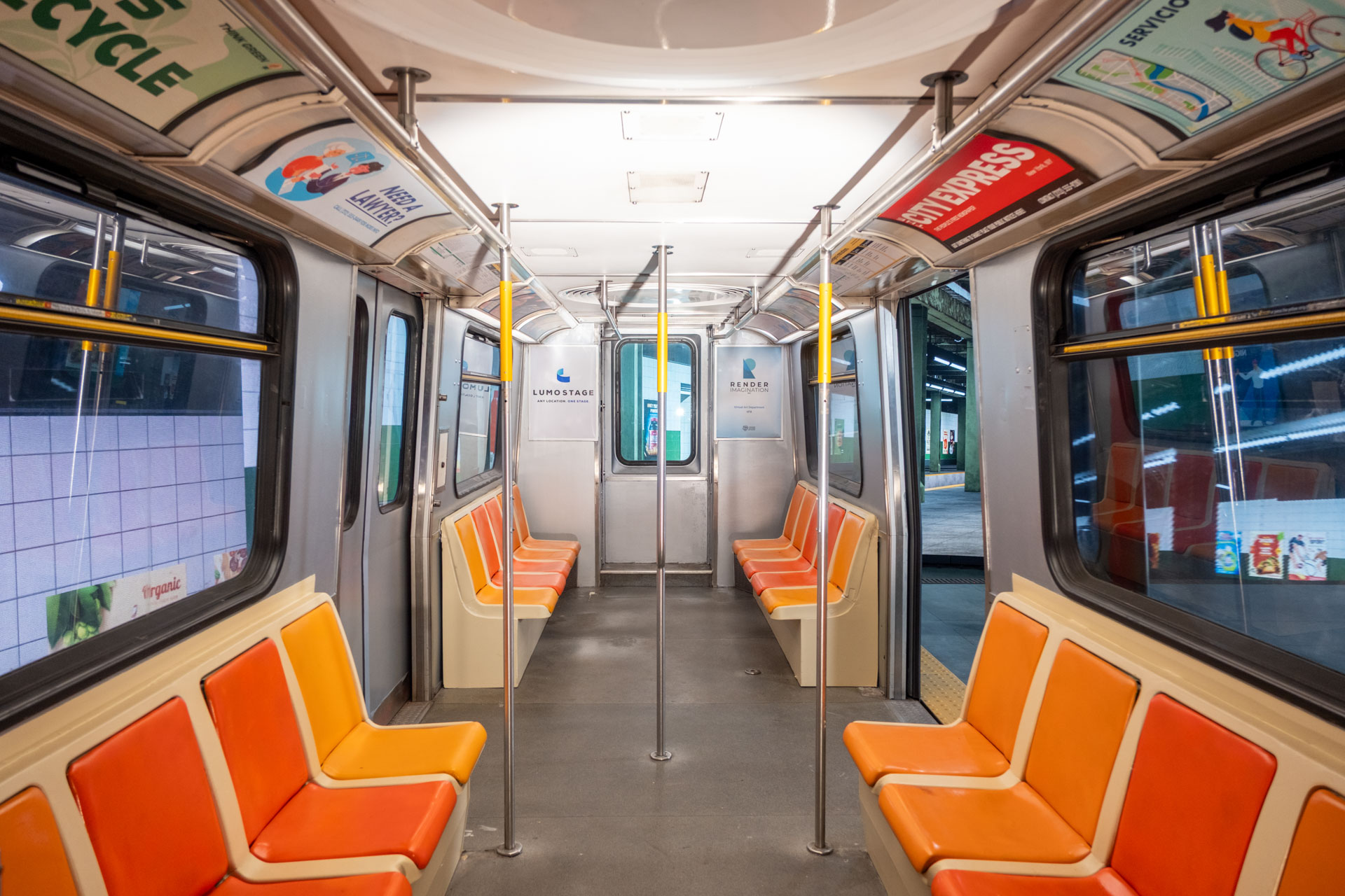 The Mark I car inside Lumostage repurposed as part of a 180-degree LED stage