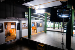 The Mark I car inside Lumostage repurposed as part of a 180-degree LED stage