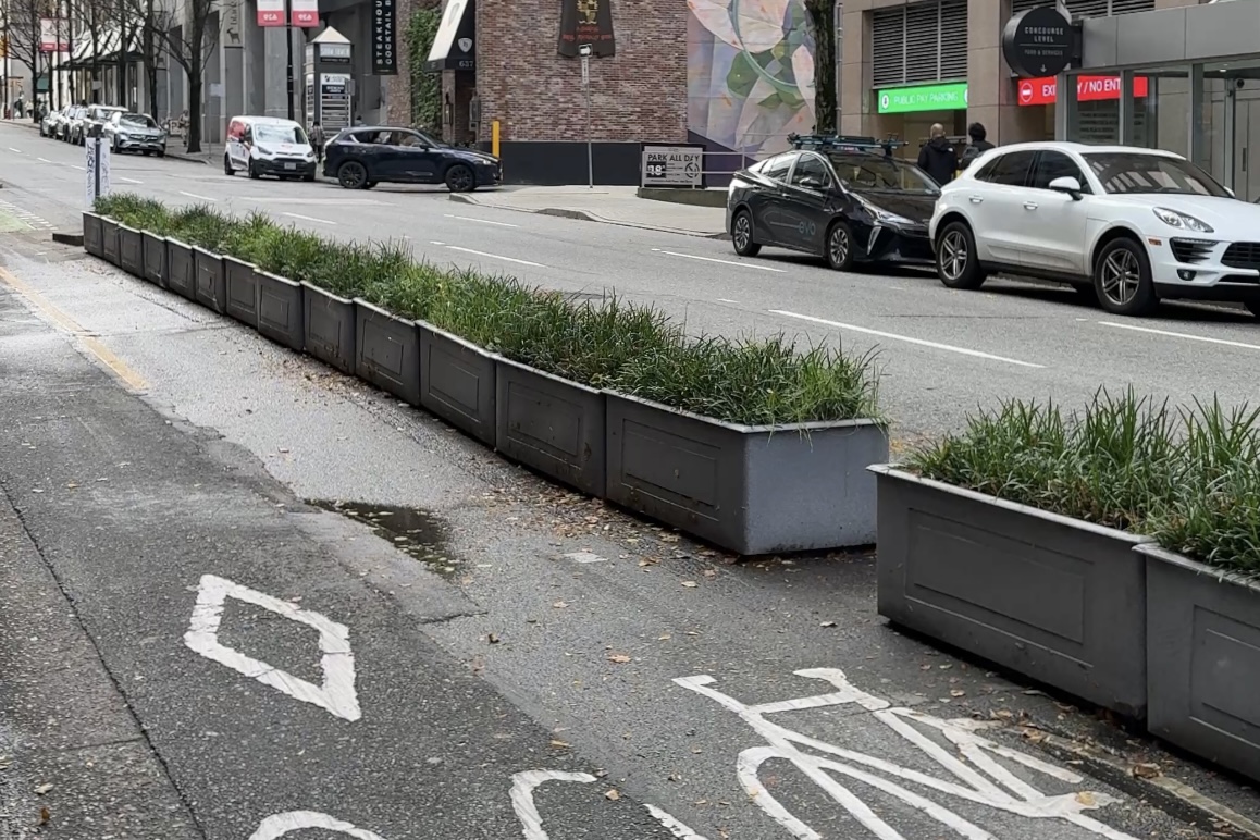 Protected bike lane in Downtown Vancouver