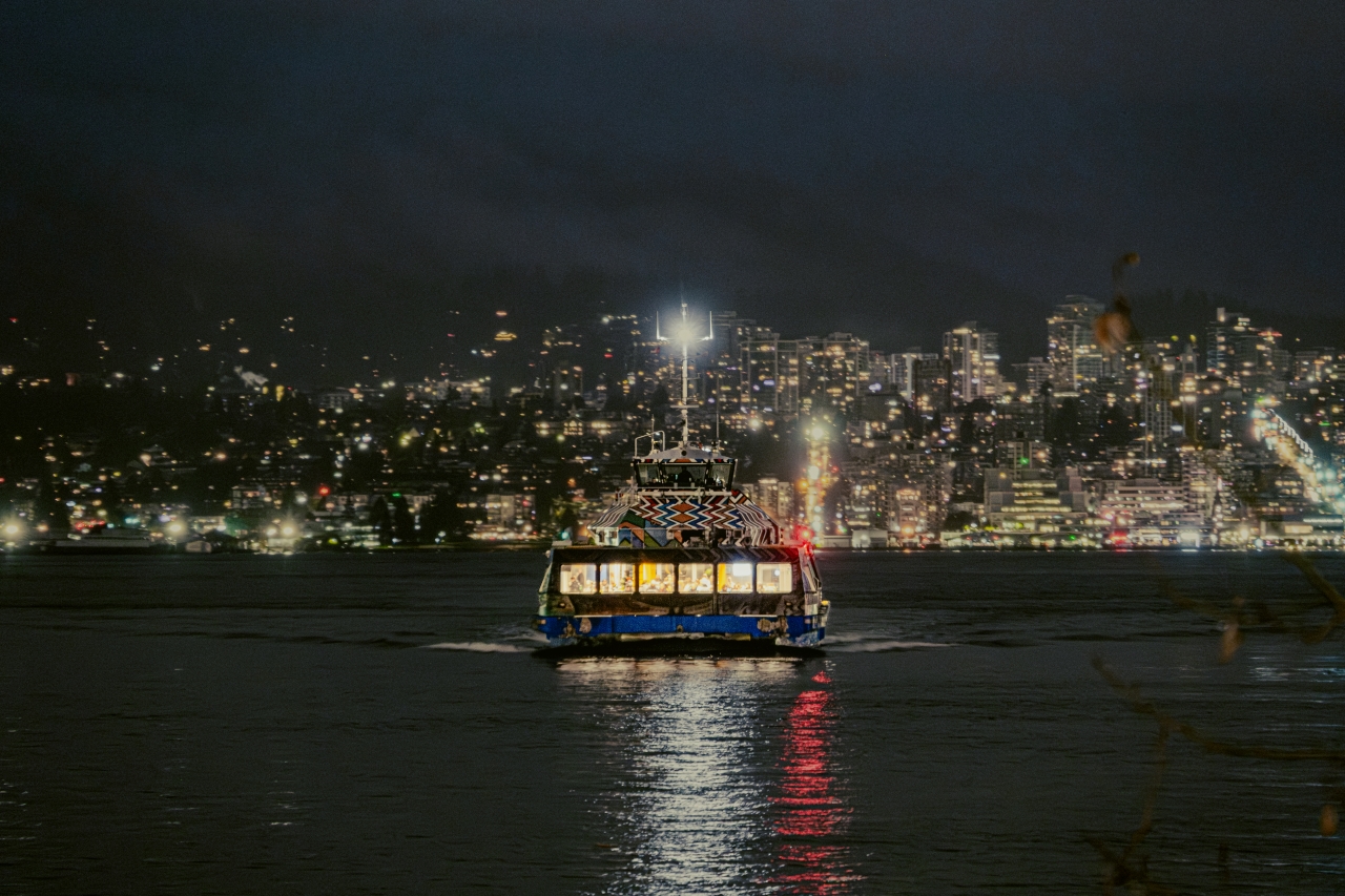 The Burrard Chinook SeaBus sailing the Burrard Inlet in the evening