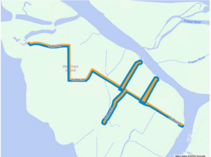 Map showing the Westham Island shuttle service routing