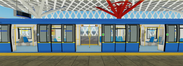 A Mark V at Commercial–Broadway Station in Roblox