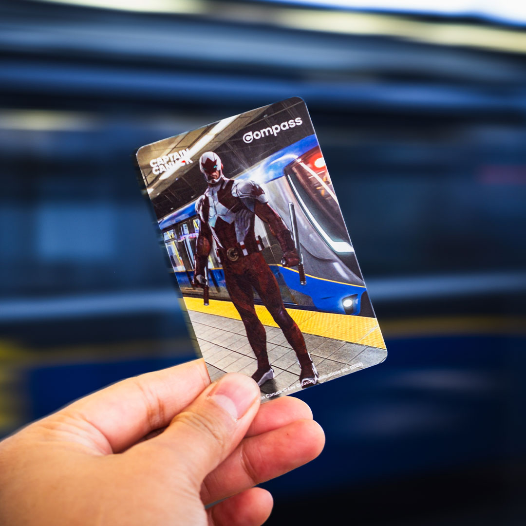 Captain Canuck with Mark V SkyTrain Compass Card