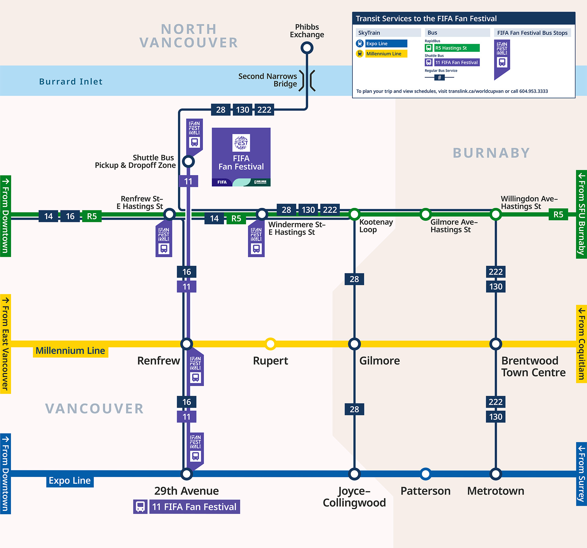 A map showing the bus routes to the festival at the PNE