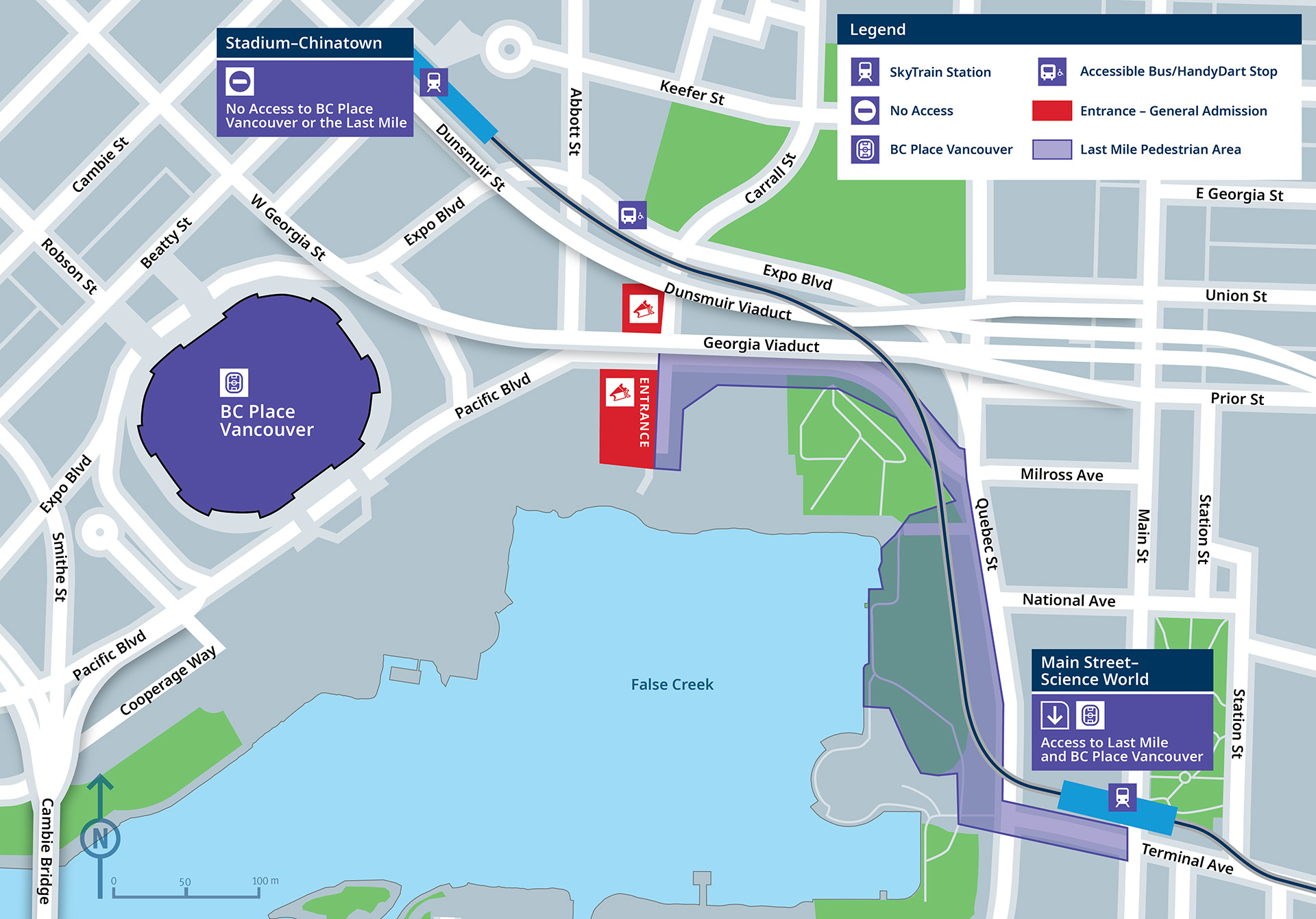 Map showing access to last mile and BC Place