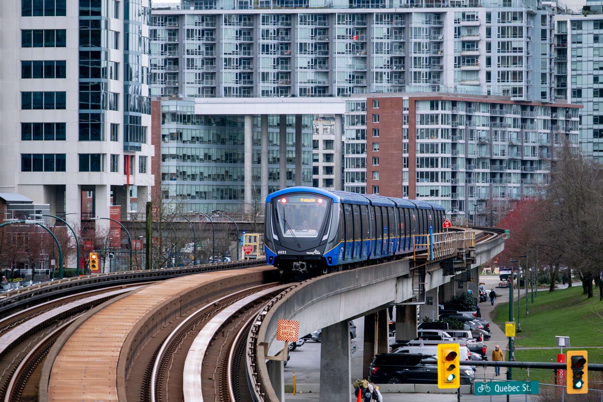 Mark V SkyTrain with the rail in view